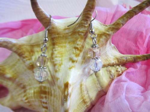 Cristia Earrings,  Nickel With Pink And Clear Crystal Beads, 40mm, 1 Pair