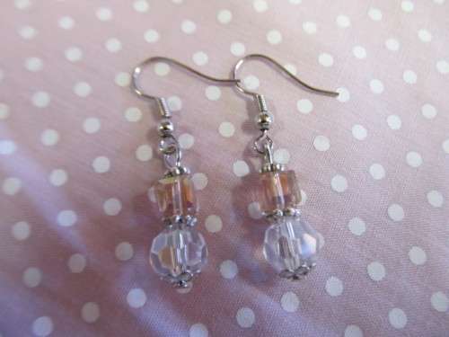 Cristia Earrings,  Nickel With Pink And Clear Crystal Beads, 40mm, 1 Pair
