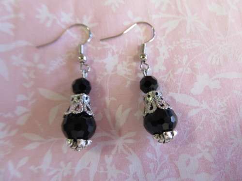 Cristia Earrings,  Nickel With Black Crystal Beads, 45mm, 1 Pair