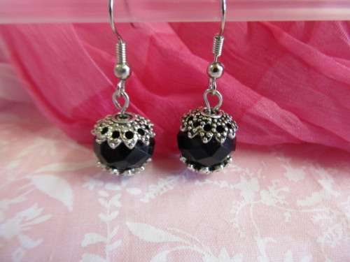 Cristia Earrings,  Nickel With Black Crystal Beads, 37mm, 1 Pair