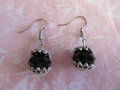 Cristia Earrings,  Nickel With Black Crystal Beads, 37mm, 1 Pair