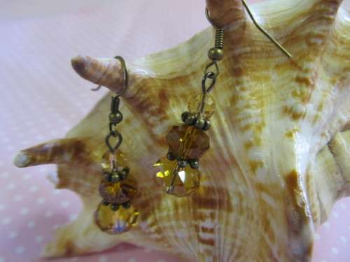 Cristia Earrings,  Bronze With Topaz Crystal Beads, 47mm, 1 Pair