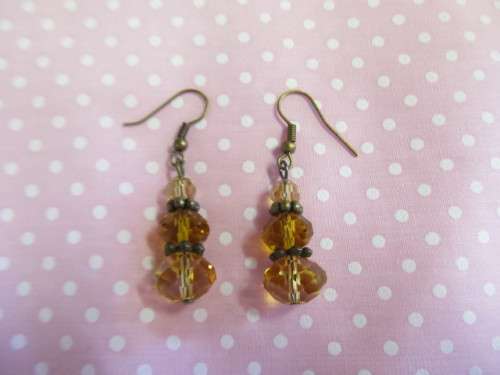 Cristia Earrings,  Bronze With Topaz Crystal Beads, 47mm, 1 Pair