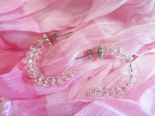Cristia Earrings,  Hoop Earrings, Clear Crystal Beads, 30mm, 1 Pair