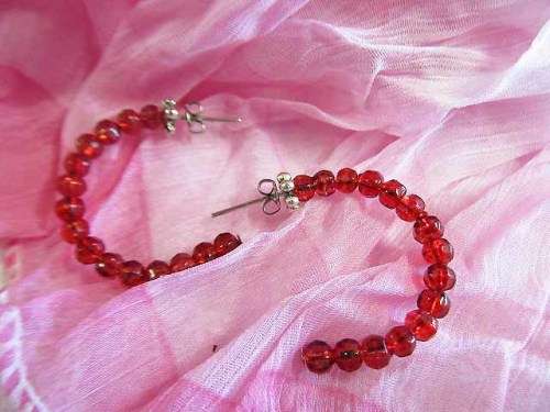 Cristia Earrings,  Hoop Earrings, Red Crystal Beads, 30mm, 1 Pair