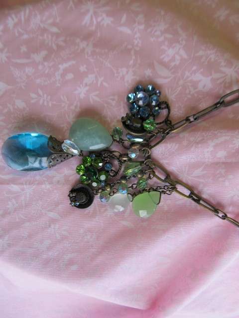 Cristia Necklace,  Green And Blue Crystals, Bronze, 38cm With 8.5cm Extender, 1pc