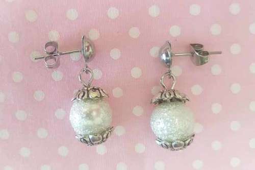 Perrine Earrings, Cream Glass Pearls With Nickel Studs, 26mm, 1 Pair