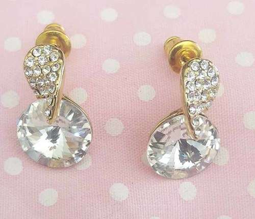 Evelia Earrings, Clear Rhinestones, Gold Colour, 18mm, 1 Pair