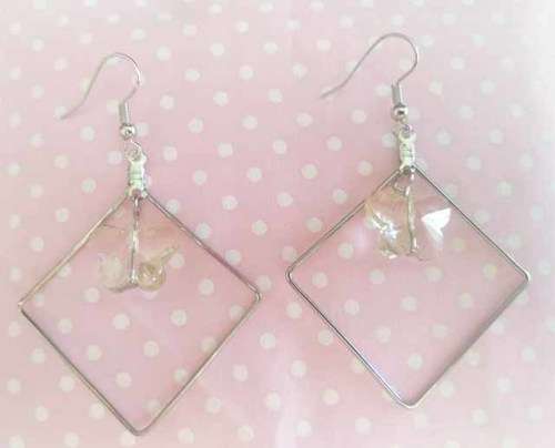 Pliana Earrings, Dangle Earrings With Light Yellow Butterflies, Nickel, 67mm, 1 Pair