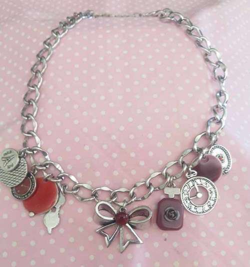 Burtell Bracelets, Nickel Chain With Select Of Charms, Shades Of Maroon, 42cm With 5cm Ext Chain,