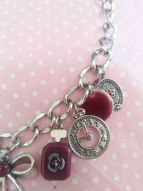 Burtell Bracelets, Nickel Chain With Select Of Charms, Shades Of Maroon, 42cm With 5cm Ext Chain,