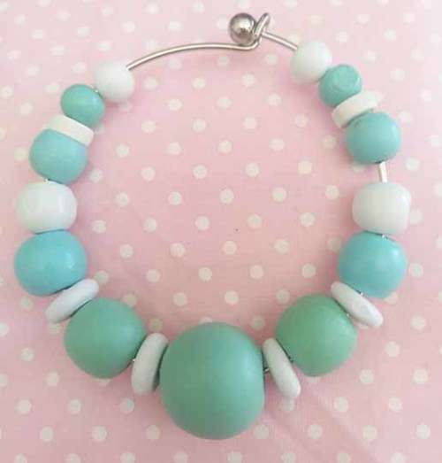 Cheri Bracelet,  Green And White Wooden Beads, Diameter 6.5cm, 1pc