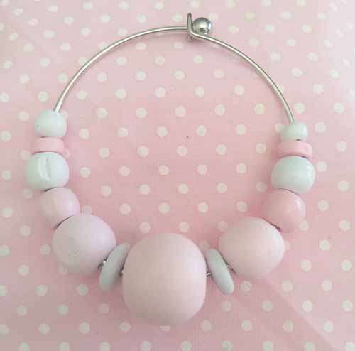 Cheri Bracelet,  Pink And White Wooden Beads, Diameter 6.5cm, 1pc