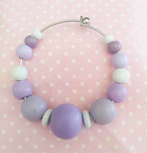 Cheri Bracelet,  Purple And White Wooden Beads, Diameter 6.5cm, 1pc