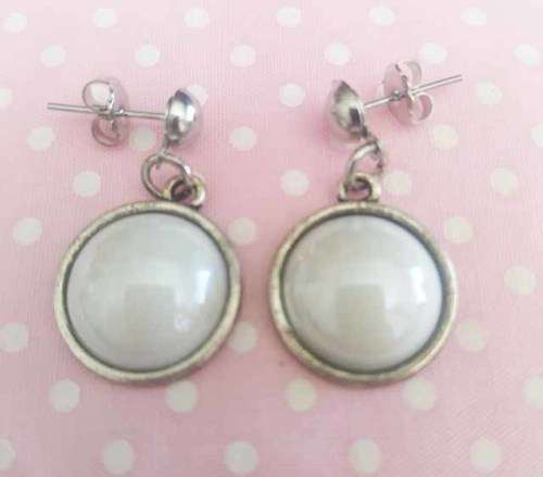 Mistique Earrings, Beige, Nickel, Studs, 30mm, 1 Pair