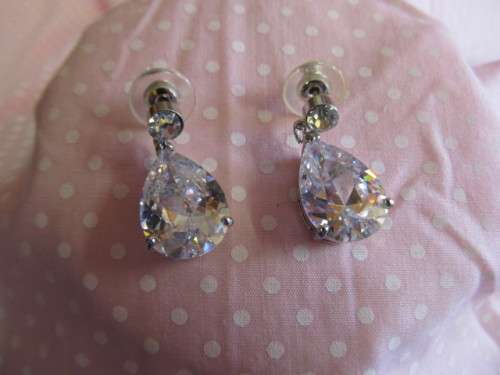 Evelia Earrings, Clear Rhinestones, Studs, 28mm, 1 Pair