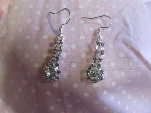 Evelia Earrings, Clear Rhinestones, Studs, 38mm, 1 Pair