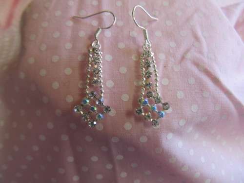 Evelia Earrings, Clear Rhinestones, Nickel, 44mm, 2pc