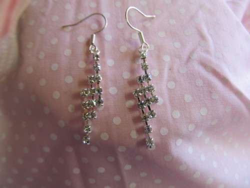 Evelia Earrings, Clear Rhinestones, 28mm, Nickel, 2pc
