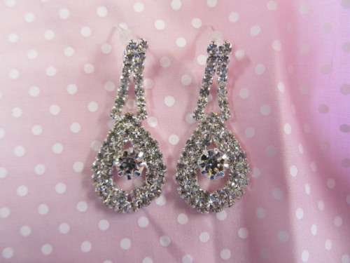 Evelia Earrings, Clear Rhinestones, 44mm, Nickel, 2pc