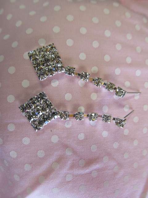 Evelia Earrings, Clear Rhinestones, Nickel, 39mm, 2pc