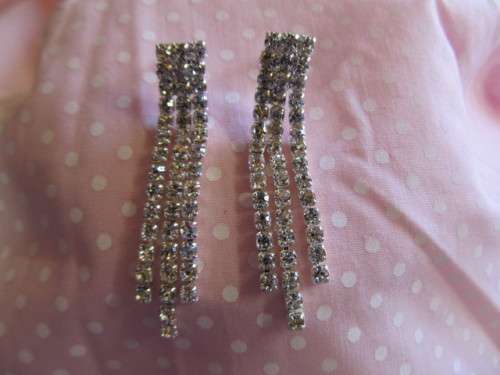 Evelia Earrings, Clear Rhinestones, Nickel, 51mm, 2pc