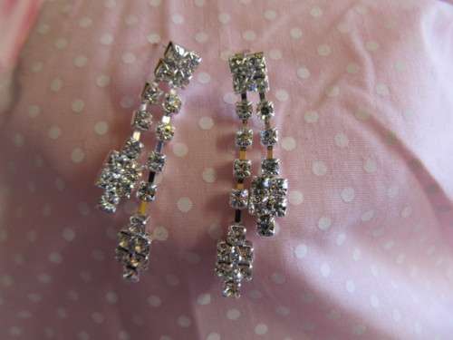 Evelia Earrings, Clear Rhinestones, Nickel, 45mm, 2pc