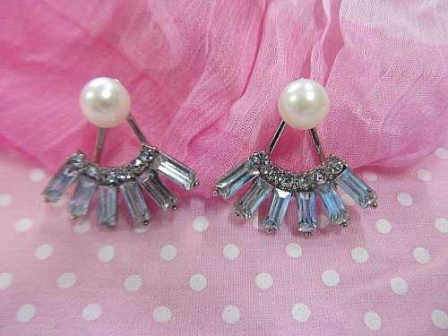 Evelia Earrings, Clear Rhinestones With White Faux Pearl, Nickel, 25mm, 2pc