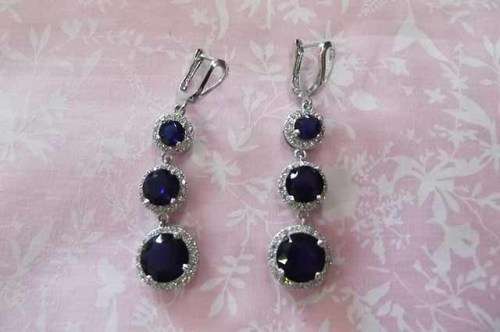 Evelia Earrings, Simulated Sapphire, Nickel, 44mm, 2pc
