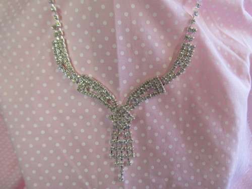 Evelia Necklace, Clear Rhinestones, Adjustable, 30cm To 45cm, 1pc