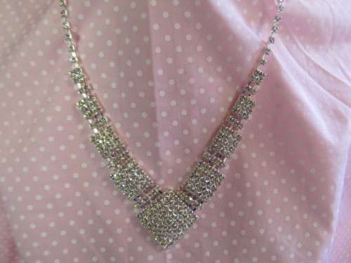 Evelia Necklace, Clear Rhinestones, Adjustable, 35cm To 50cm, 1pc