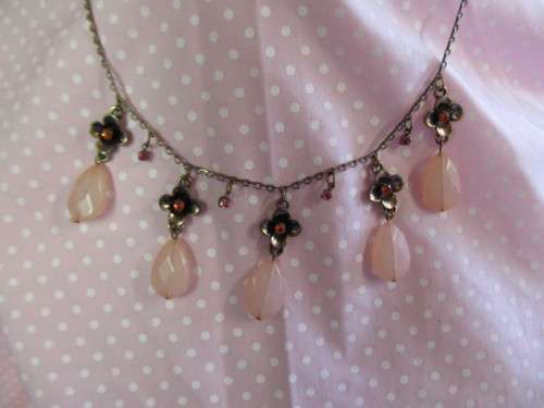 Evelia Necklace, Pink Teardrop With Copper Findings And Copper Chain, 41cm With 8cm Extender, 1pc
