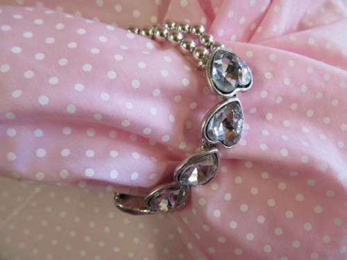 Mistique Bracelet, Clear Rhinestones - Heart Shape On Elastic, Nickel, Diameter 55mm, 1pc