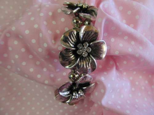 Mistique Bracelet, Flower Design, Black And Silver On Elastic, Nickel, Diameter 55mm, 1pc