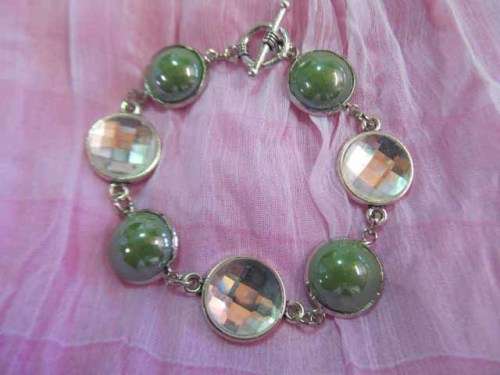 Mistique Bracelet, Green Cobachon, Nickel, Toggle Clasp, 19cm, 1pc