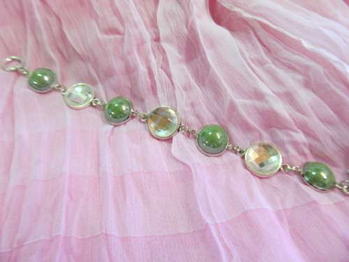Mistique Bracelet, Green Cobachon, Nickel, Toggle Clasp, 19cm, 1pc