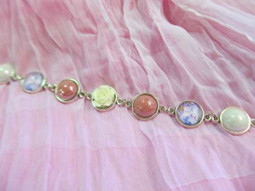 Mistique Bracelet, White, Pink And Purple Cobachon And Off White Rose, Nickel, 19cm, 1pc