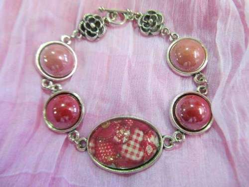 Mistique Bracelet, Shades Of Pink Cobachon And Nickel Findings, Toggle Clasp, 19cm, 1pc