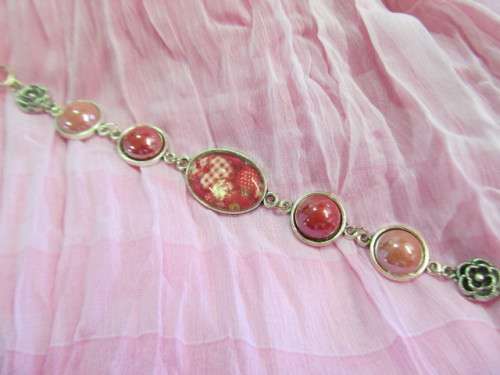 Mistique Bracelet, Shades Of Pink Cobachon And Nickel Findings, Toggle Clasp, 19cm, 1pc