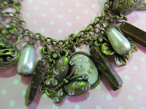 Mistique Bracelet, Charm Bracelet, Bronze With Tiger Eye And Faux Glass Pearls, Toggle Clasp, 20cm
