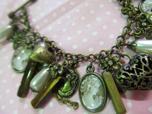 Mistique Bracelet, Charm Bracelet, Bronze With Tiger Eye And Faux Glass Pearls, Toggle Clasp, 20cm