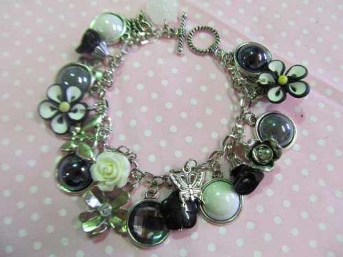 Mistique Bracelet, Charm Bracelet, Nickel With Black And White, Toggle Clasp, 19,5cm