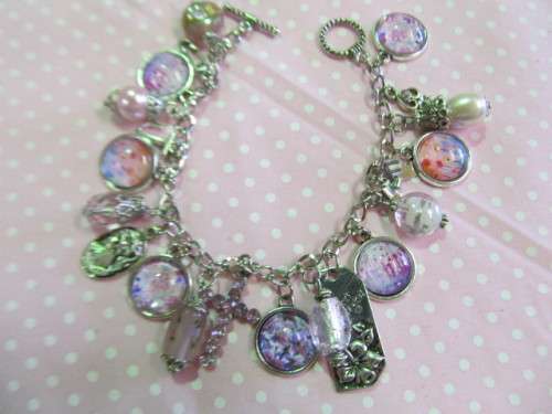 Mistique Bracelet, Charm Bracelet, Nickel With Pink, Toggle Clasp, 20cm