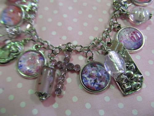 Mistique Bracelet, Charm Bracelet, Nickel With Pink, Toggle Clasp, 20cm
