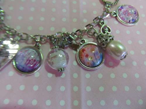Mistique Bracelet, Charm Bracelet, Nickel With Pink, Toggle Clasp, 20cm