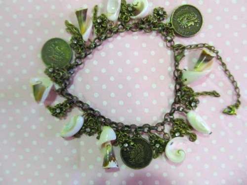 Mistique Bracelet, Charm Bracelet, Bronze With Shell, Lobster Clasp, 21cm