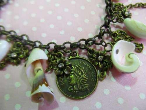 Mistique Bracelet, Charm Bracelet, Bronze With Shell, Lobster Clasp, 21cm