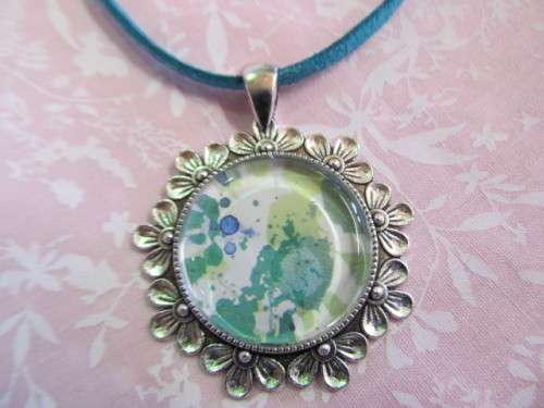 Mistique Necklace,  Turquoise Pendant On Velvet Leather Cord, 50cm, 1pc