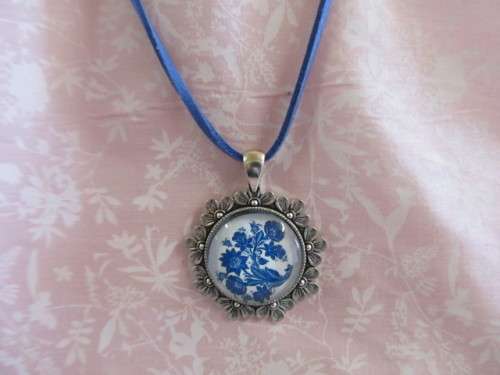 Mistique Necklace,  Denim Blue Pendant On Velvet Leather Cord, 48cm, 1pc