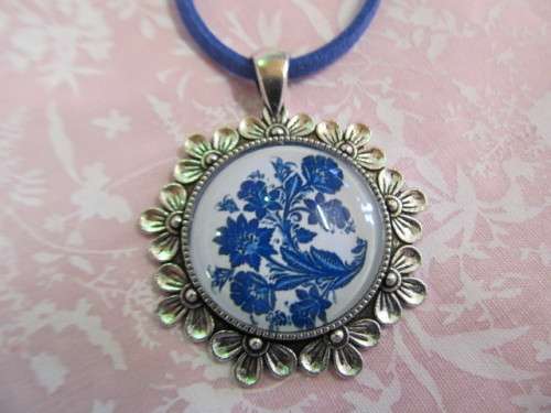 Mistique Necklace,  Denim Blue Pendant On Velvet Leather Cord, 48cm, 1pc